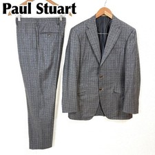 Paul Stuart New York Wool Suit Set Gray Windowpane Check Japan Size 40R Excellen