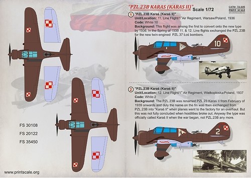 Print Scale 72-305 Decal for airplane 1:72 PZL.23B Karaś Waterslide decals - Picture 14 of 24