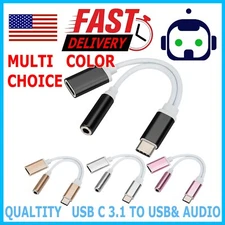 USB Type C To 3.5mm Aux Audio Charging Cable Adapter Splitter Headphone Jack US