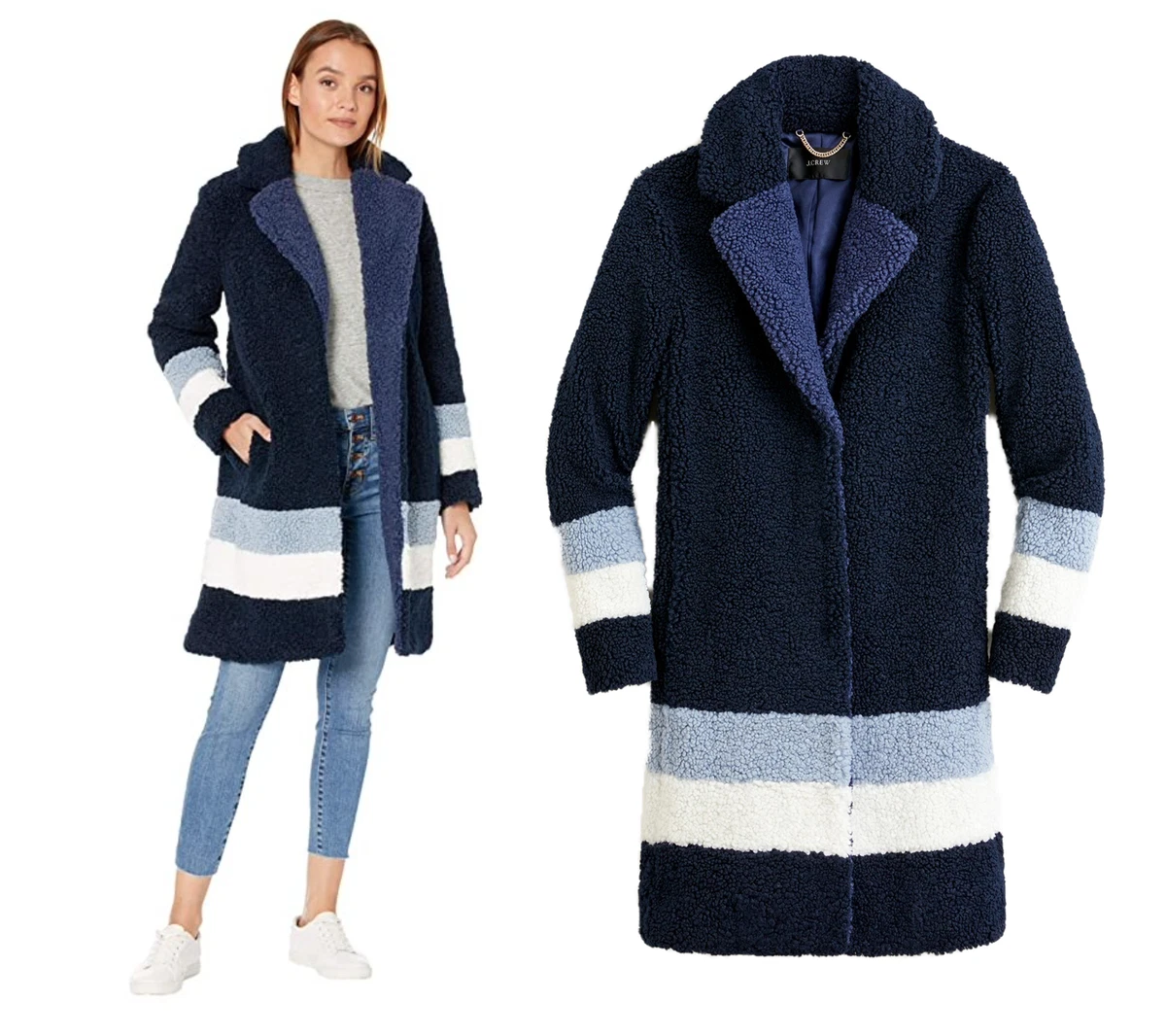 J crew colorblock faux shearling best sale topcoat