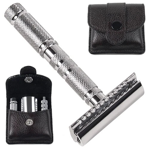 A1r Travel Double Edge Razor- Leather Carrying Case
