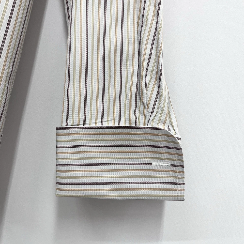 Luigi Borrelli Men's Size 16/41 French Cuff L/S Dress Shirt Beige Striped Italy - Image 4 of 4