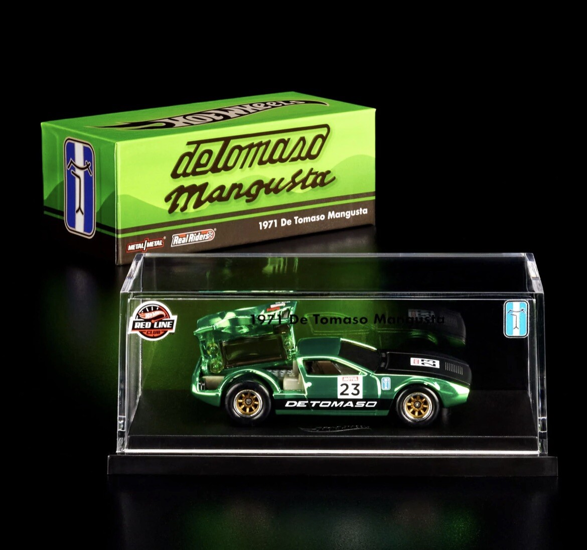 Hot Wheels 2023 Red Line Club – De Tomaso Mangusta 1971 Verte – Édition Exclusive (occasion)