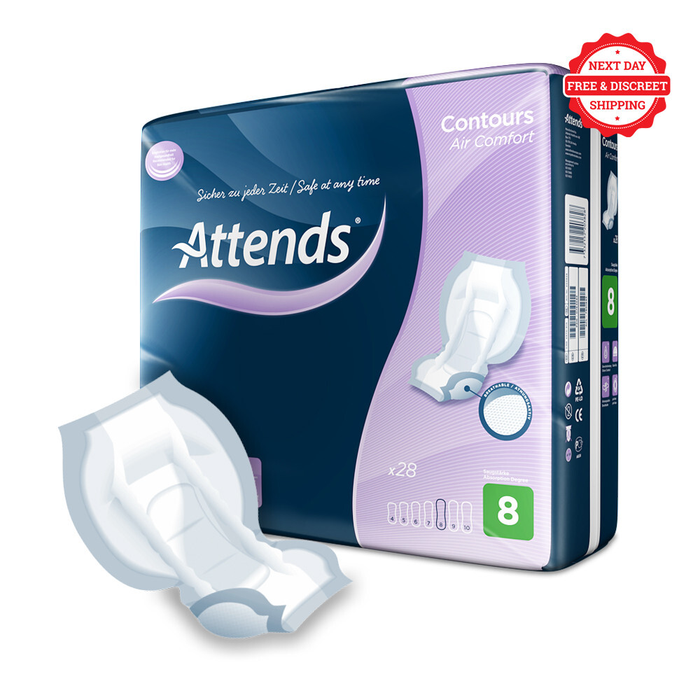 Attends Contours 8 Air Comfort Faecal & Urinary Incontinence Pads x 28