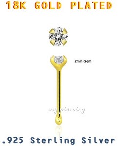 2pcs. 22G 1.5mm Ball Top Rose Gold Plated 925 Sterling Silver Nose