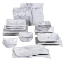 Geschirrset Nordic Porzellan weiß grau 6 Personen Keramik Blumenmuster 26-tlg.