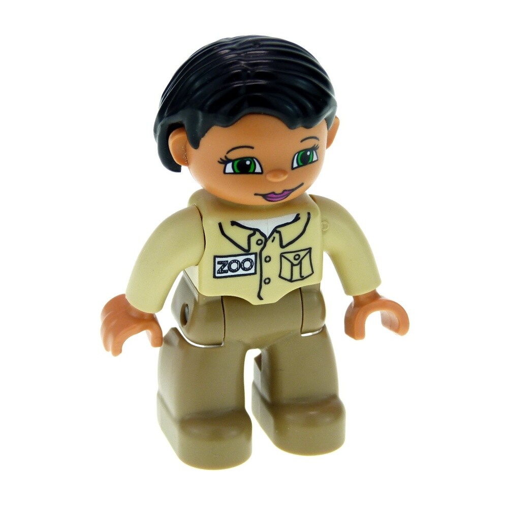 1x Lego Duplo Figure Woman Dark Beige Zoo Keeper Jacket Beige 47394pb116