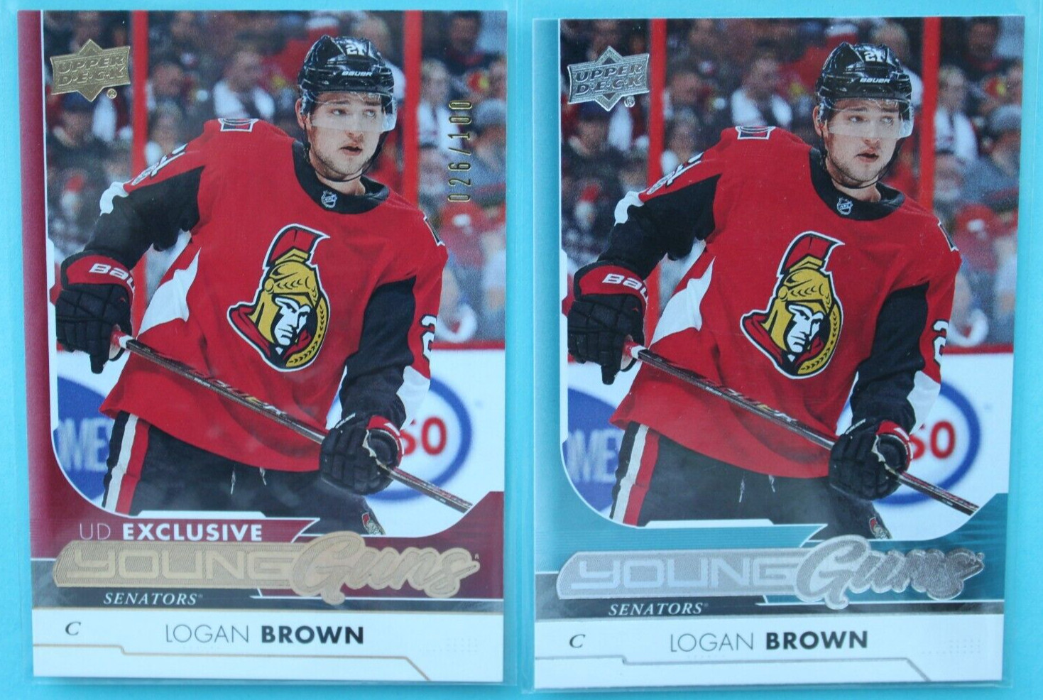 2017-18 Upper Deck Young Guns Exclusives Rookie Cards + /100 Logan Brown #217
