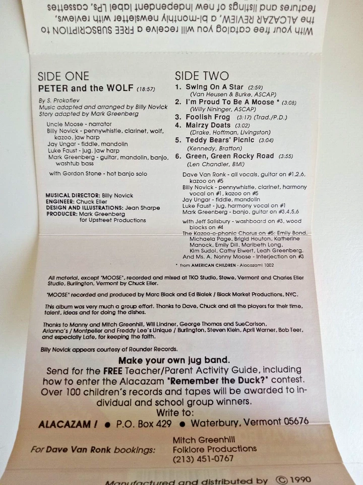 Dave van Ronk Peter & the Wolf Uncle Moose & the Kazoo-o-phonic Jug Band Casset Foto 3 de 4