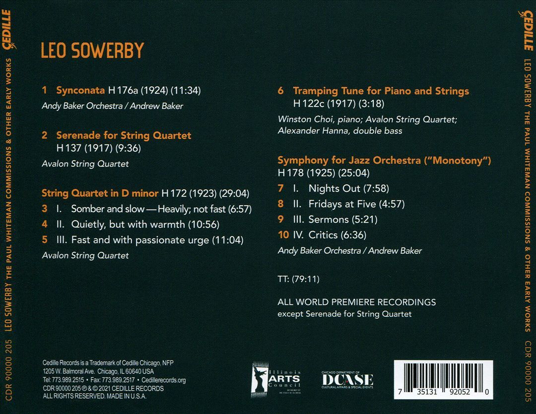 Avalon String Quartet & Andy Baker Orchestra Perform Leo Sowerby The Paul Whiteman Commissions