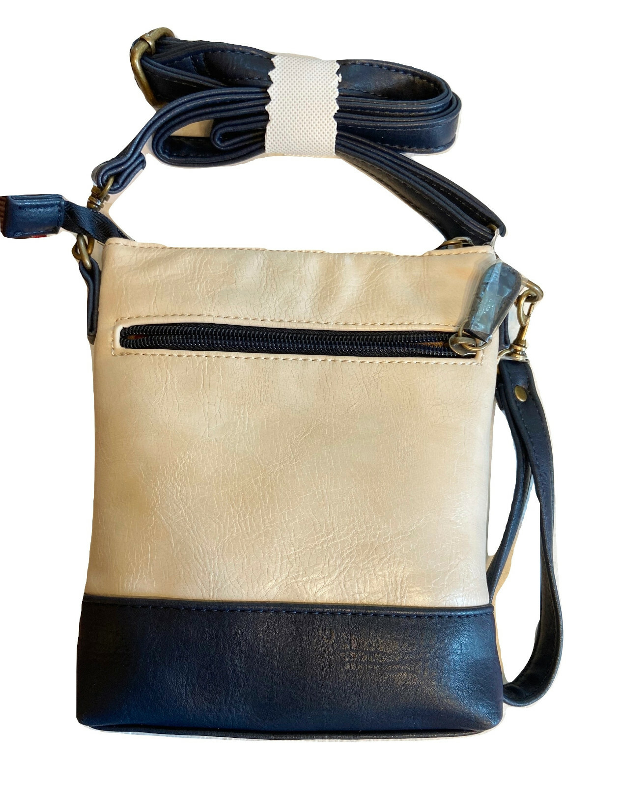 Stone Mountain Bonded Leather Navy Blue Tan Design Bagger Wristlet,Clutch 3 in1