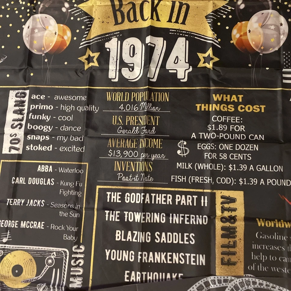 Estandarte de fiesta grande año 50 cumpleaños 1974 6’ largo 72” reunión de clase Foto 3 de 4