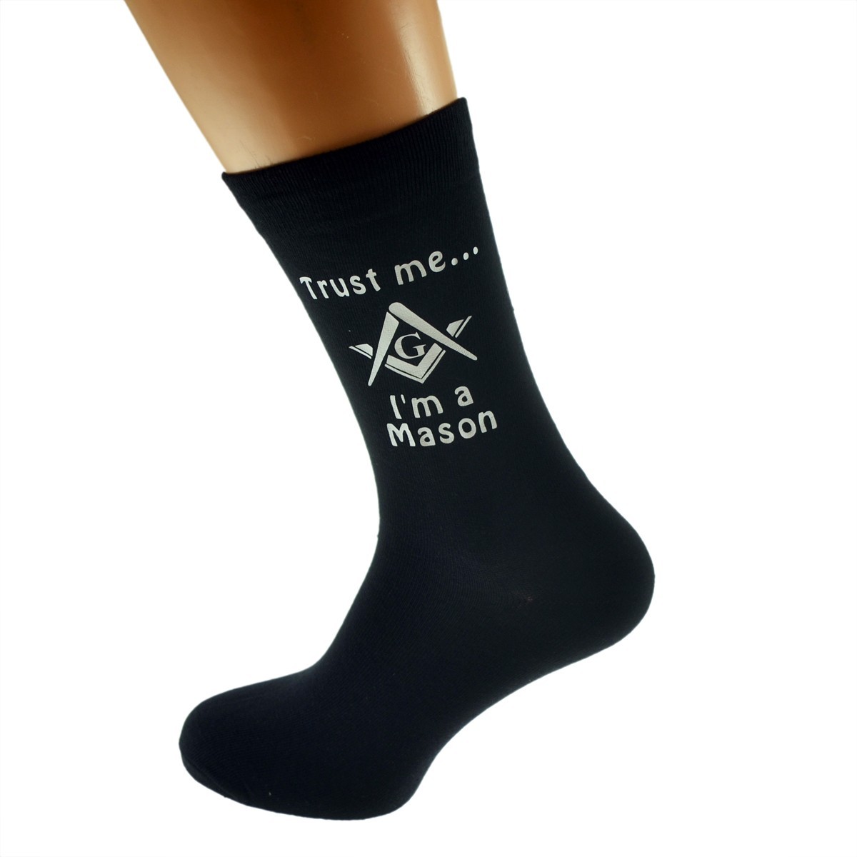 Trust me I'm a Mason With Masonic G Design printed Mens Black Cotton Rich Socks