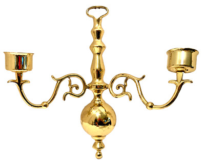 Heavy Bright Brass Candle Wall Sconce Elegant Hollywood Regency 12.5Tx12Wx5D Vtg