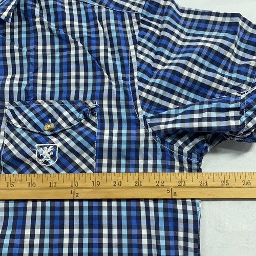 Stacy Adams Shirt Mens Extra Large Blue Check Plaid Pop Collar Embroidered Prep - Picture 9 of 13