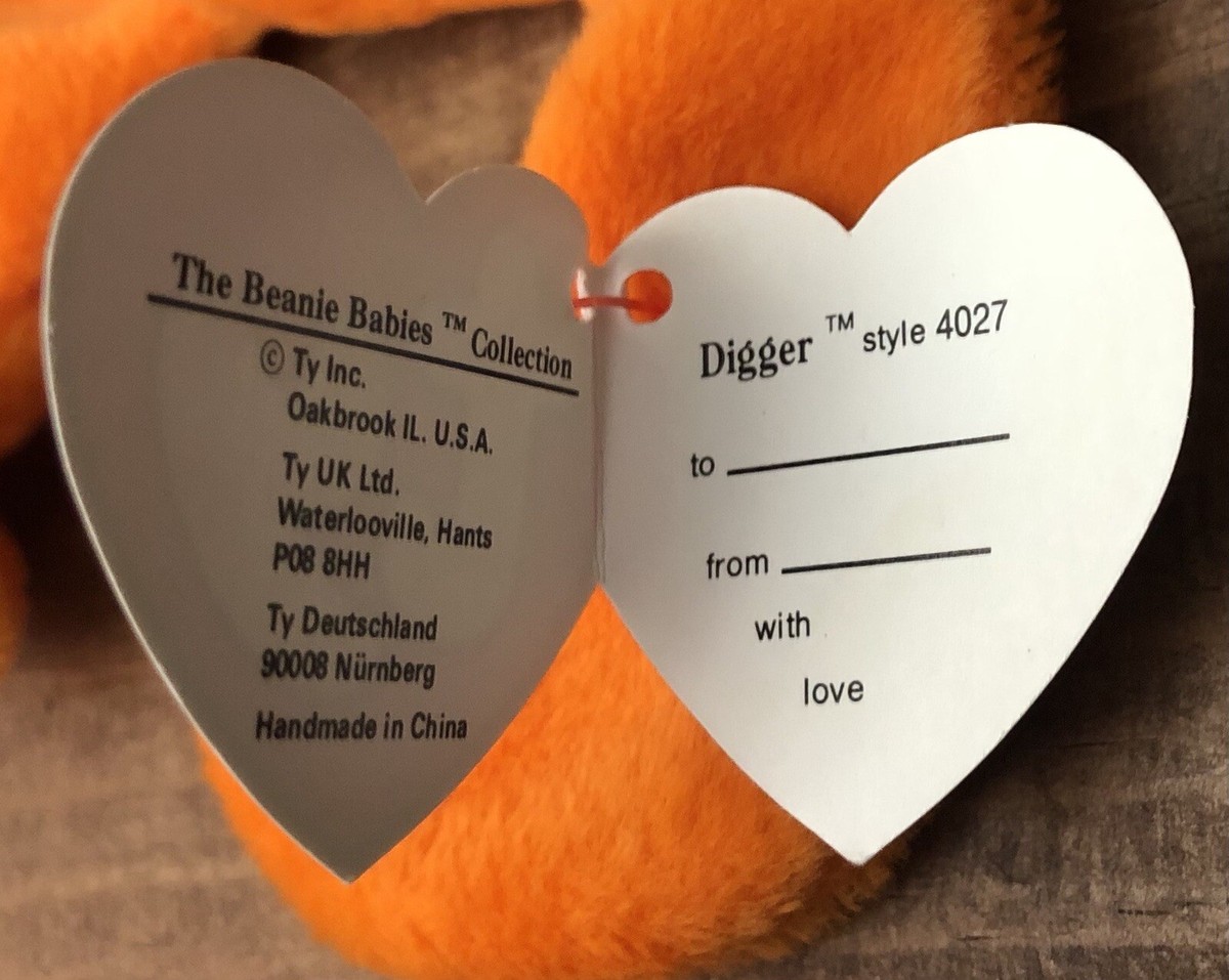 Rare 1993 Ty Beanie Baby Digger the Orange Crab 3rd gen Hang Tag