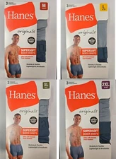 Men's Hanes Originals 3 Pack Tagless SuperSoft Boxer Briefs Stretchy Lightweight