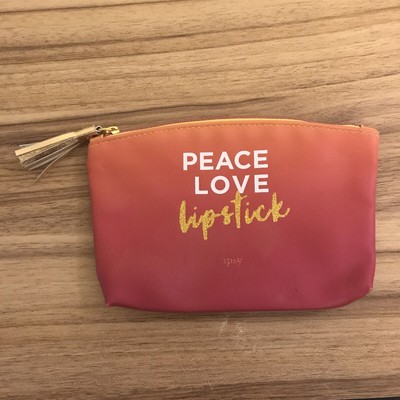 Ipsy Peace Love Lipstick Pink Gradient Cosmetic Makeup Bag