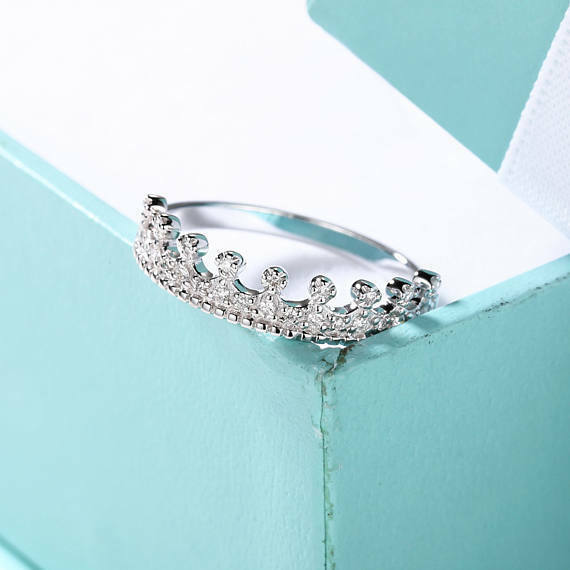 1ct Round Cut Moissanite Engagement Ring in Princess Crown Tiara Design with White Gold Plating-image