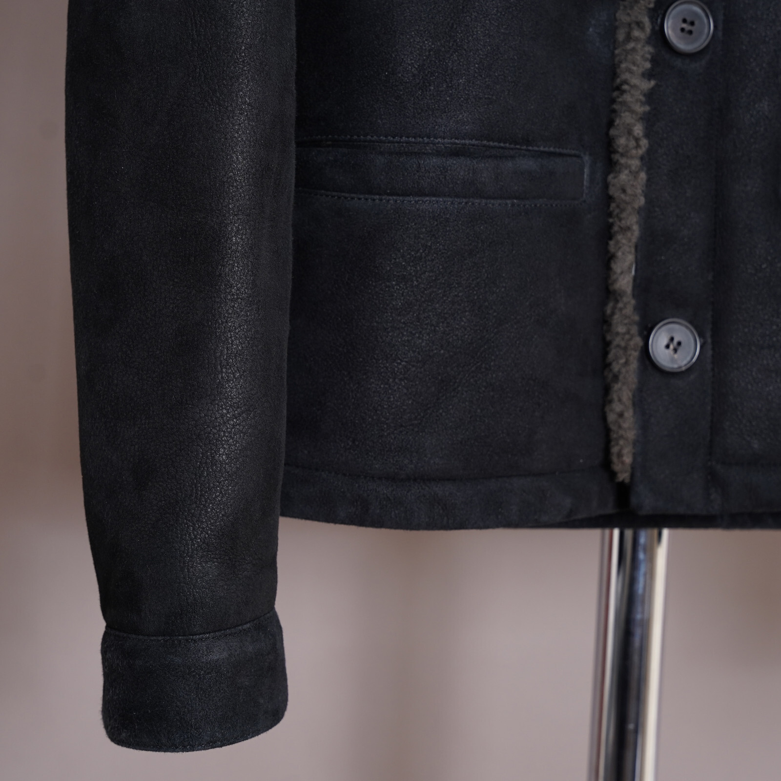 ALL SAINTS Shearling Leather Jacket EXTRA SMALL Mens Black XS Sheepskin GARRICK