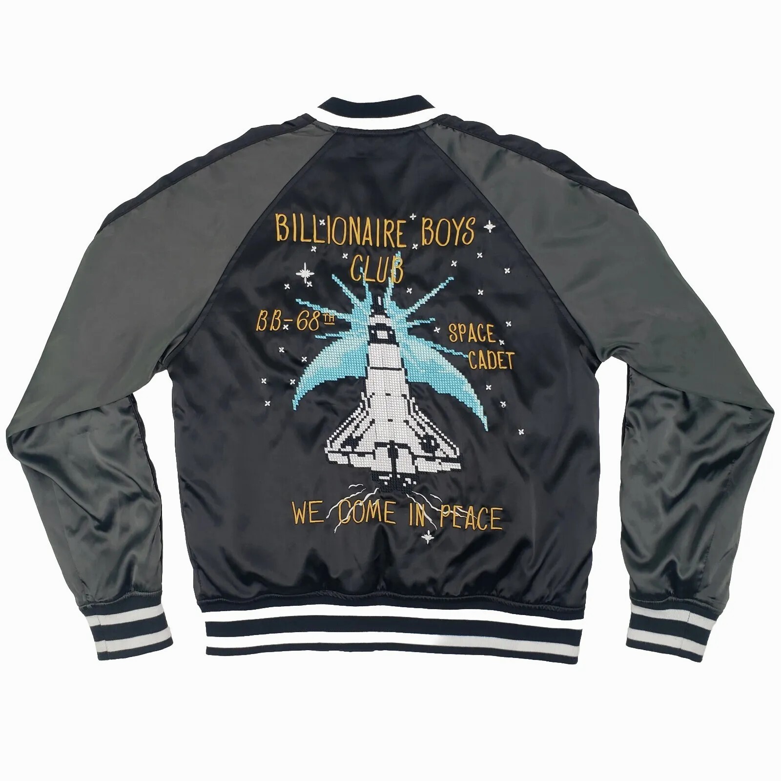 Billionaire Boys Club Satin Bomber Jacket We Come In Peace Space Cadet Small