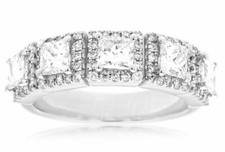 2.0CT ROUND PRINCESS DIAMOND 14KT WHITE GOLD 3D 5 STONE HALO ANNIVERSARY RING