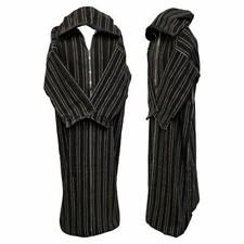Moroccan Brown Black Striped Wool Blend Hooded Thobe Djellaba