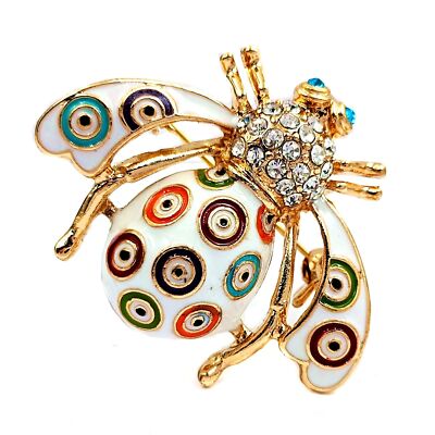 Amazing Round Circle Pattern White Enamel Honey Bee Pin Brooch Lovely Insect ...