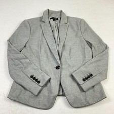 Ann Taylor Wool Blend Blazer Gray Button Front Long Sleeve Jacket 2