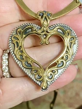 Vtg Signed Jeep Collins Handcrafted Brass Curved V Necklace & Carolyn Pollack❤️