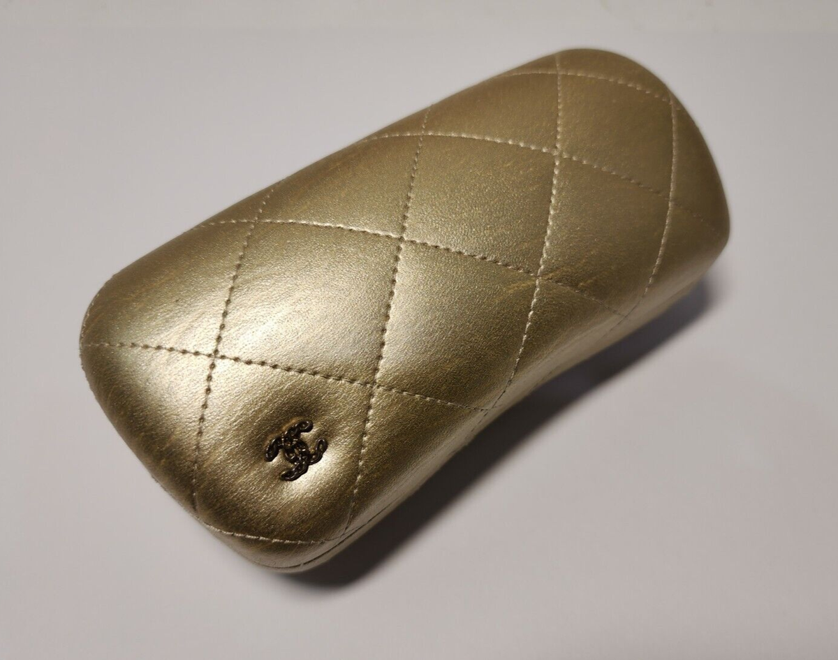 RARE New Genuine CHANEL CC Gold Quilted Sunglasses Hard Case 