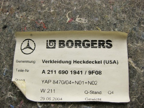 Mercedes-Benz A2116901941 9F08 Trunk lid trim, black E-Class W211 USA - Picture 11 of 12