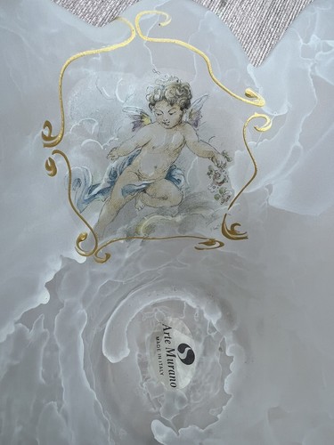 Cuenco de vidrio esmerilado Arte Murano Italia querubines alados originales de Vivian - Imagen 2 de 5