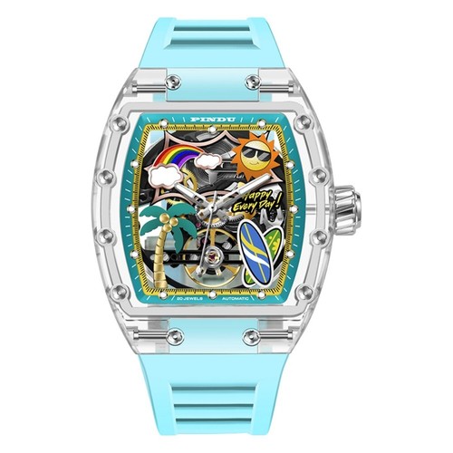 Reloj Tonneau mecánico automático para hombre K9 cristal esqueleto luminoso esfera cara grande - Imagen 15 de 17