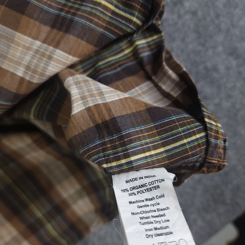 Prana Shirt Large Brown Multicolor Plaid Short Sleeve Button Up Outdoors Pocket - Picture 8 of 12