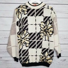 Spunky Women's Estimated Large Vintage Retro Floral Window Pane Shimmer Sweater