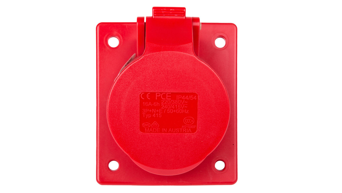 Slanting panel socket 16A 5P 400V / 80x97 / red IP44 TWIST 415-6 /T2UK