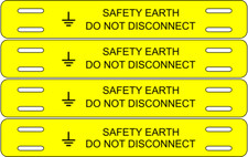 Cable Identification Tag Marker - Safety Earth - Do Not Disconnect - 4 Per Card
