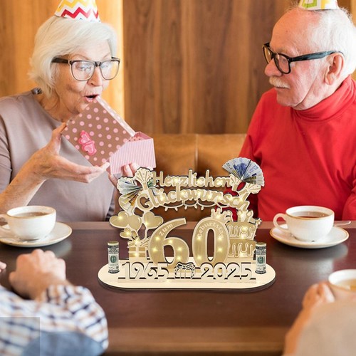 60th Birthday Table Decorations Wood Birthday Tabletop Sign Tiered Tray - Picture 9 of 12