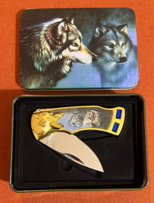 Wolf Collectors Folding Knife 3'' Blade With Steel Box Stainless Steel