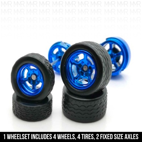 1/64 Scale 5 SPOKE DRAG SKINNY v2 Real Rider Wheels Rims Tires Set for Hot - Picture 15 of 17