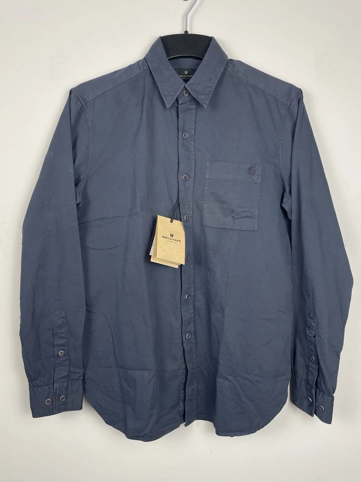 NOVA CAMISA DE BOLSO BELSTAFF Burstock masculina manga longa média algodão marinho profundo - Imagem 2 de 4