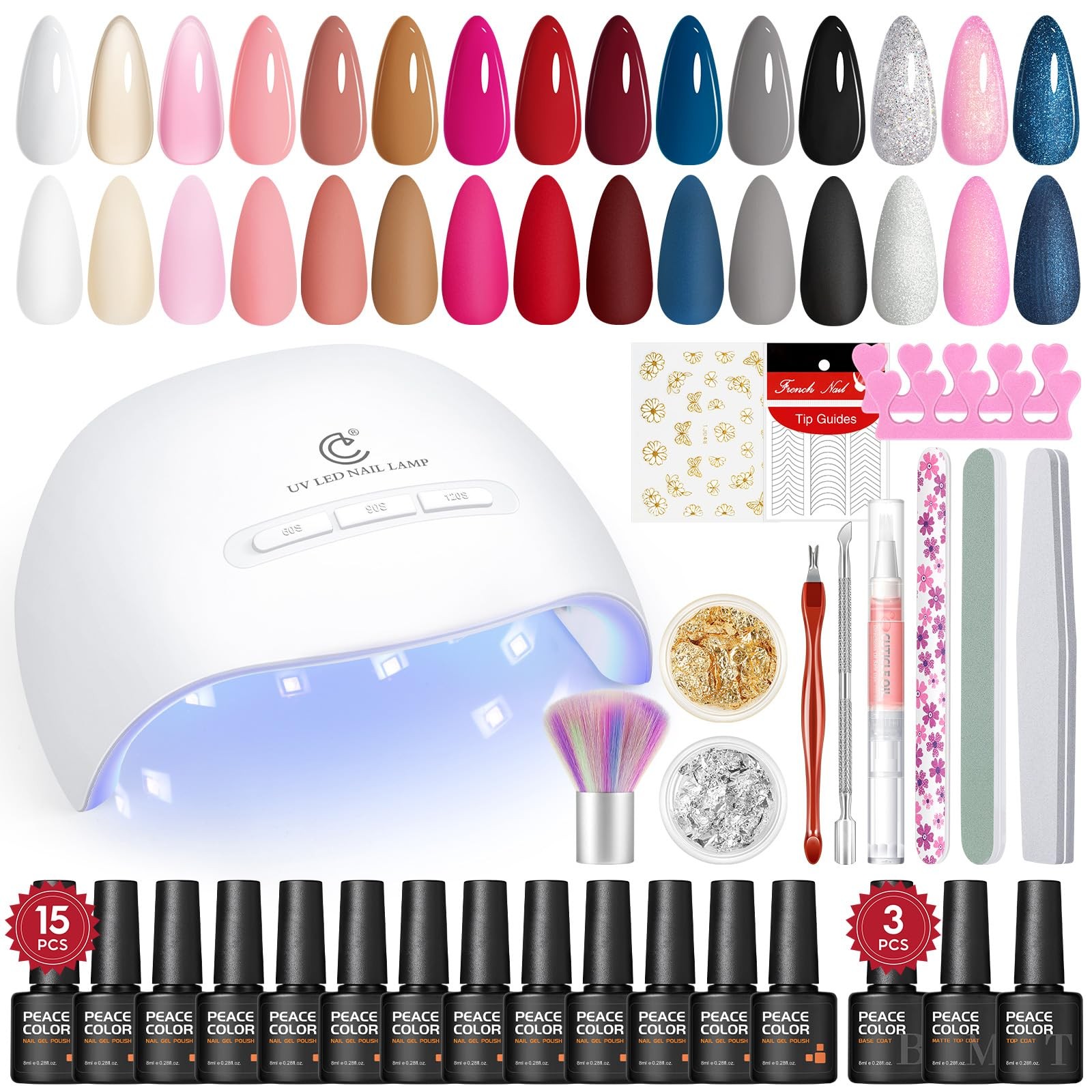 PEACECOLOR Kit Unghie Gel Completo 31PCS 15 Colori Smalto Semipermanente Unghie