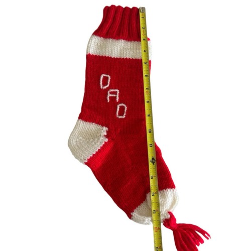 Calza calza natalizia vintage in lana lavorata a mano mamma papà rosso bianco nappa - Foto 7 di 10