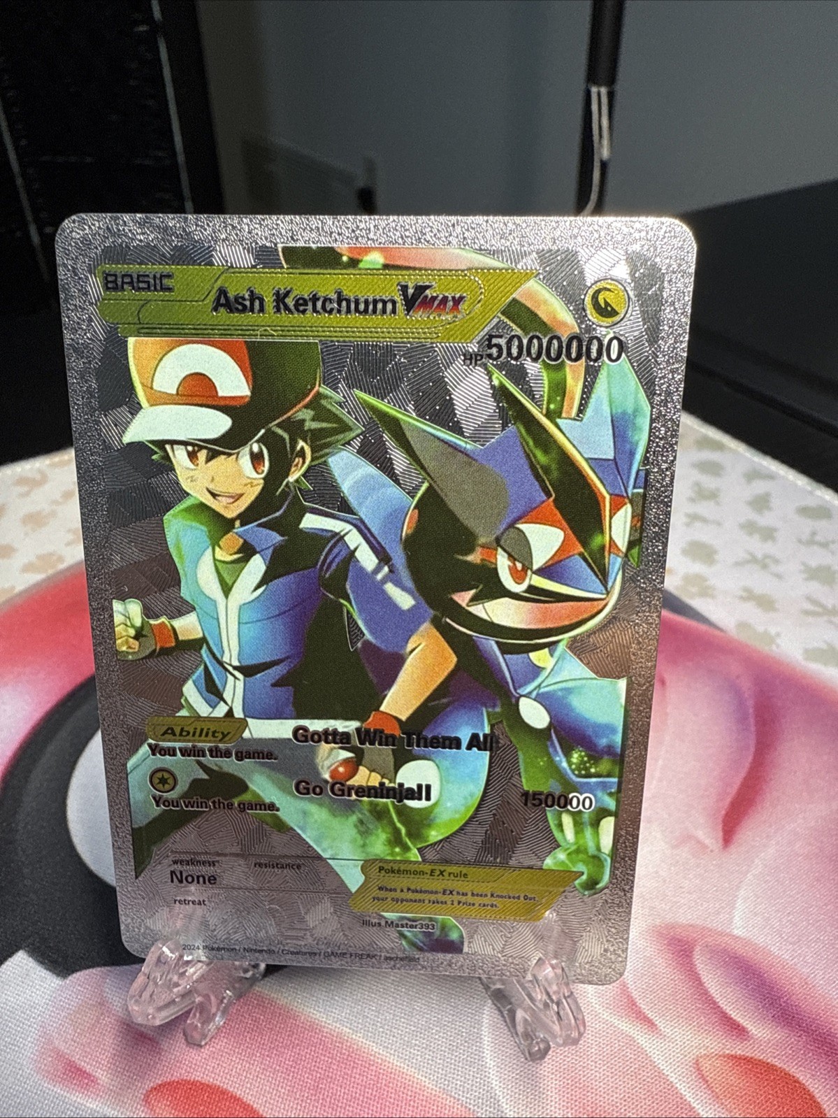 Ash Ketchum Vmax Silver  Foil Fan Art Card Hp5000000  💥💥￼ Weakness None💥💥
