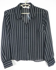 NEW NEWPORT NEWS Women's 100% Polyester Shirt Long Sleeve Striped Black White 14