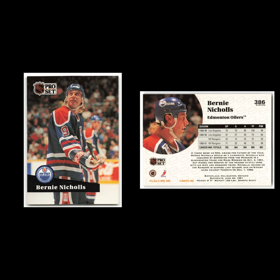 Bernie Nicholls #386 1991 Pro Set Edmonton Oilers Hockey Card NHL NM - Image 3 of 3