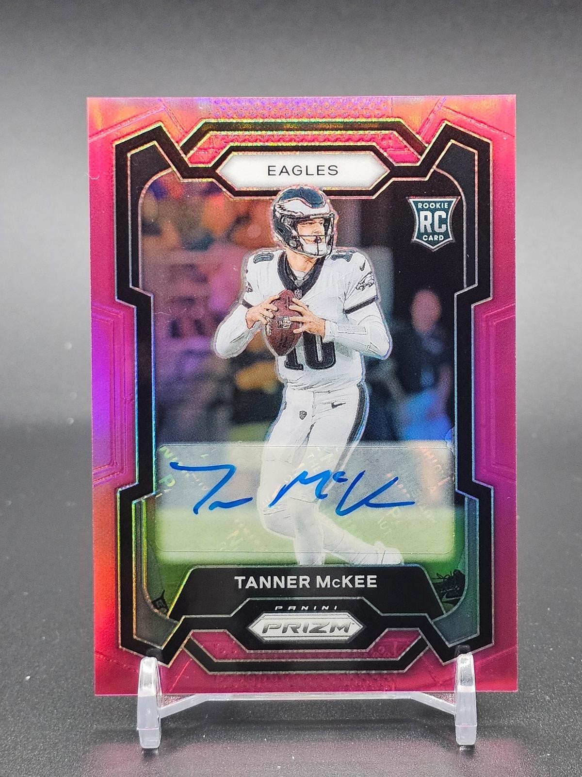 2023 Panini Prizm #383 Tanner McKee Rookie Autographs Prizm Pink RC