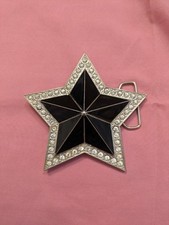 Early 2000s era Star Belt Buckle Black Metal Silver Rhinestones Western Cowgirl