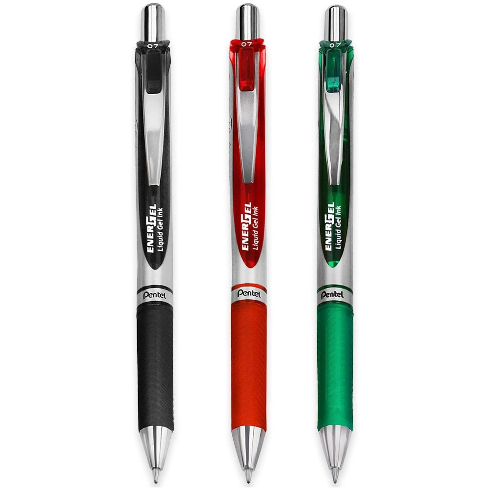 Pentel EnerGel XM Retractable Gel Pen 0.7 mm Tip Black Green Red